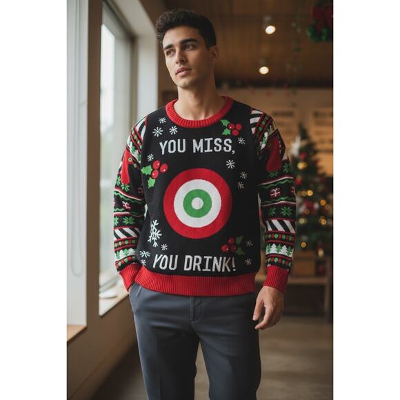 Tipsy Elves Men's Drinking Game Ugly Christmas Sweater Target Size Large - Picture 8 of 8